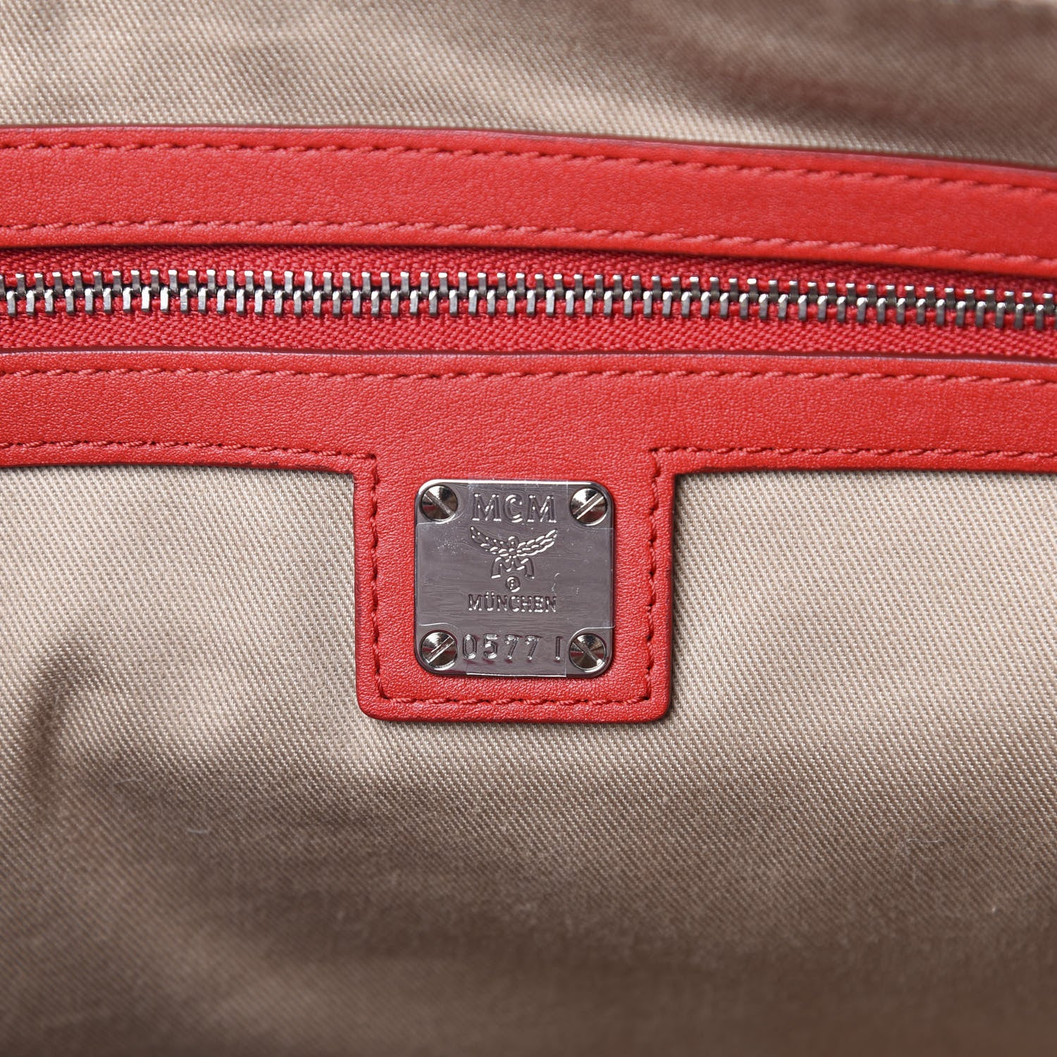 MCM Calfskin Ottomar Monogram Medium Klara Top Zip Tote Red 11 of 12