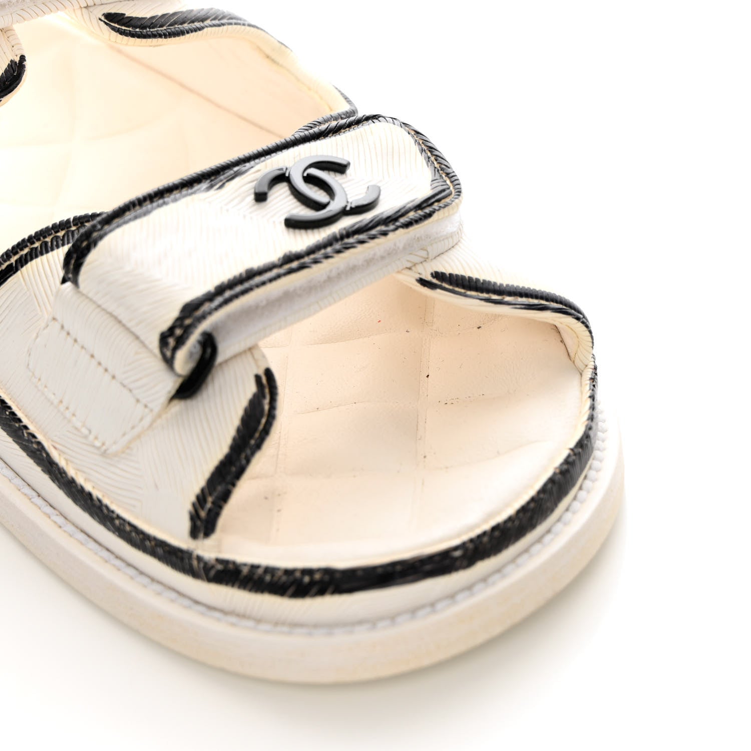 Chanel Printed Calfskin Velcro Dad Sandals 39.5 White Black 12 of 14