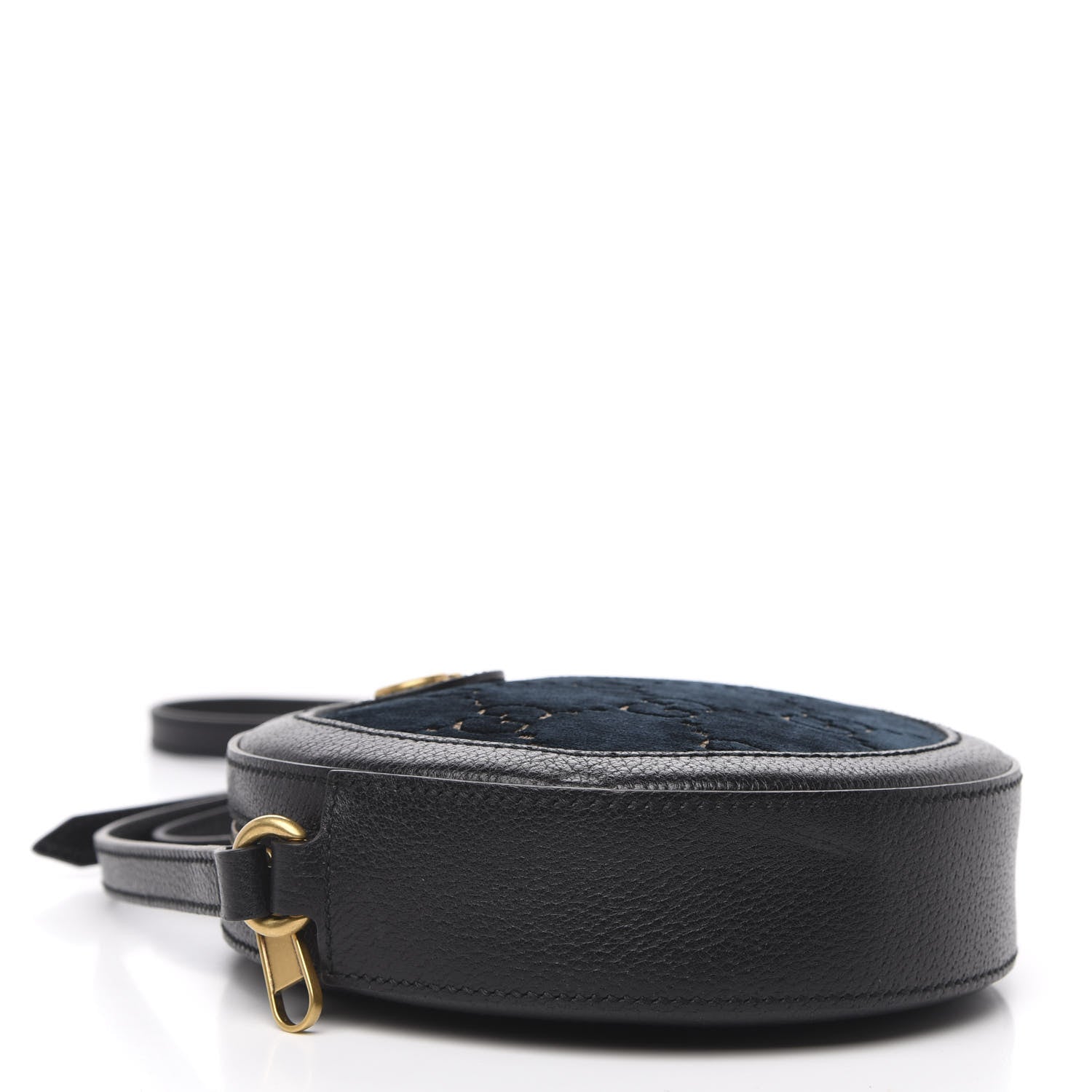 Gucci Velvet Calfskin GG Monogram Round Shoulder Bag Blue Beige 4 of 10
