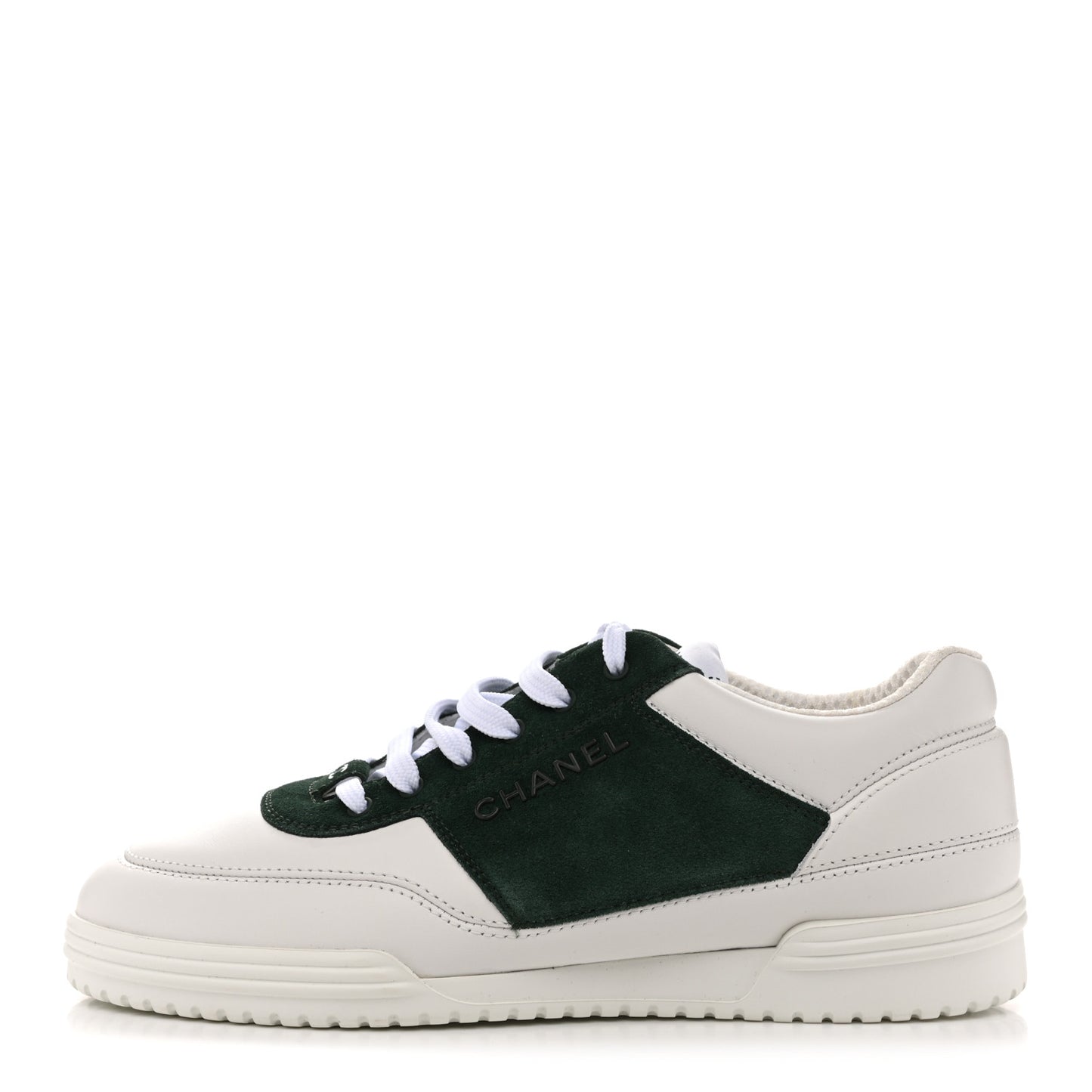 Calfskin Suede Calfskin Logo Womens Sneakers 37.5 White Dark Green