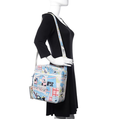 Prada X JAMES JEAN Vitello Comics Flat Messenger Bag Azzurro 2 of 9