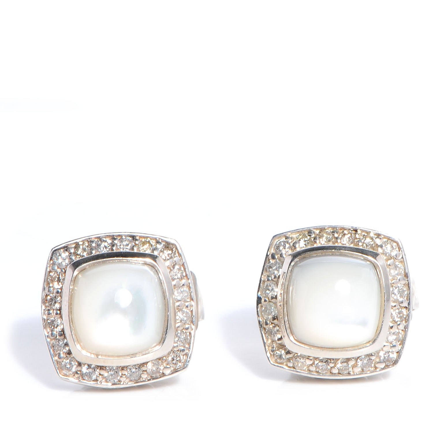 David Yurman Sterling Silver Diamond Mother of Pearl 7mm Petite Albion Earrings 1 of 6