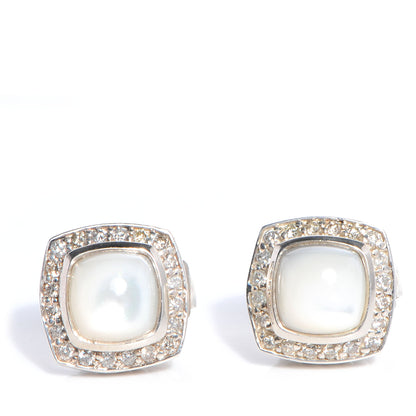 David Yurman Sterling Silver Diamond Mother of Pearl 7mm Petite Albion Earrings 1 of 6