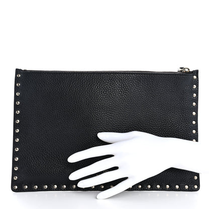 Valentino Garavani Pebbled Calfskin Large Rockstud Zip Pouch Black 2 of 10