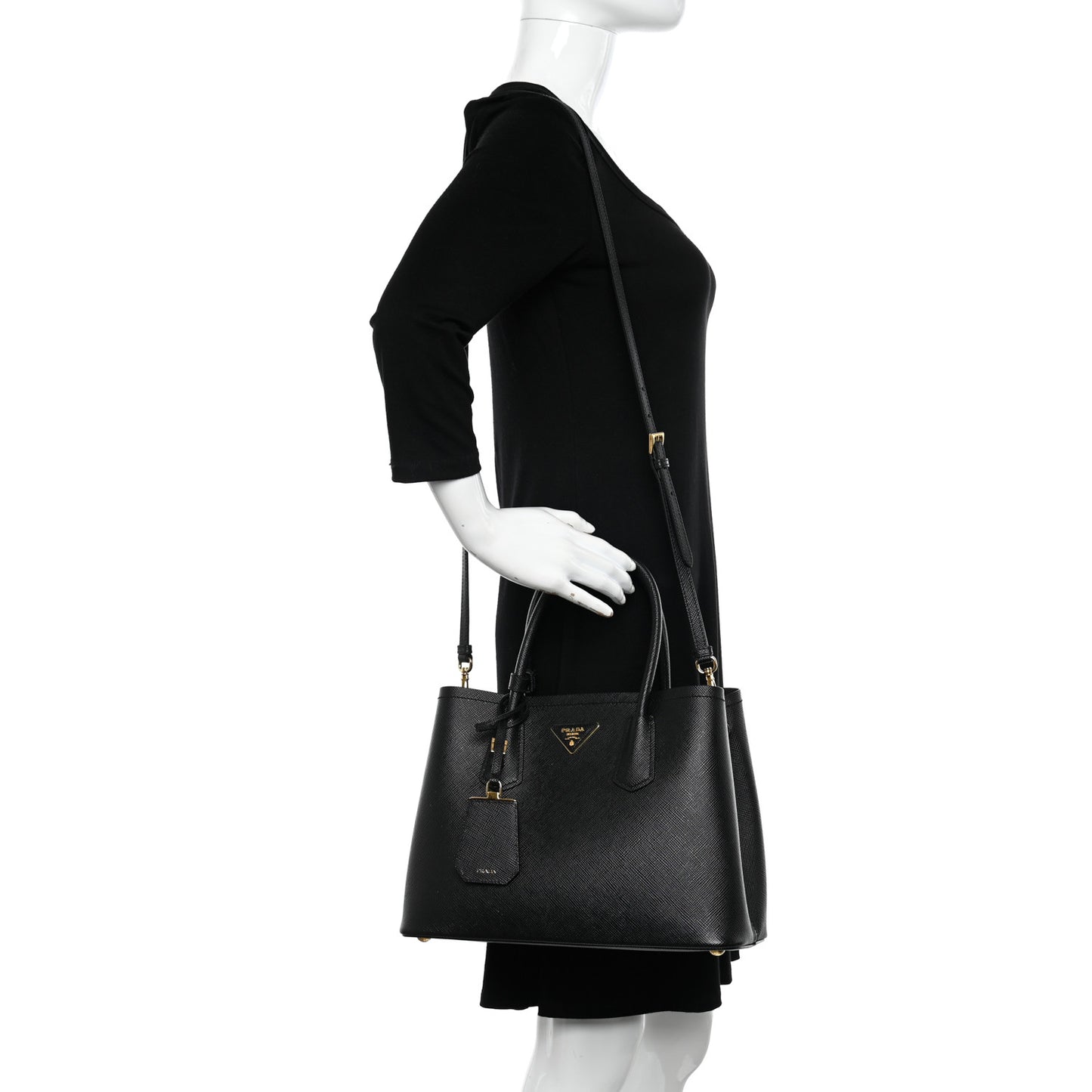 Saffiano Cuir Medium Double Handle Bag Black