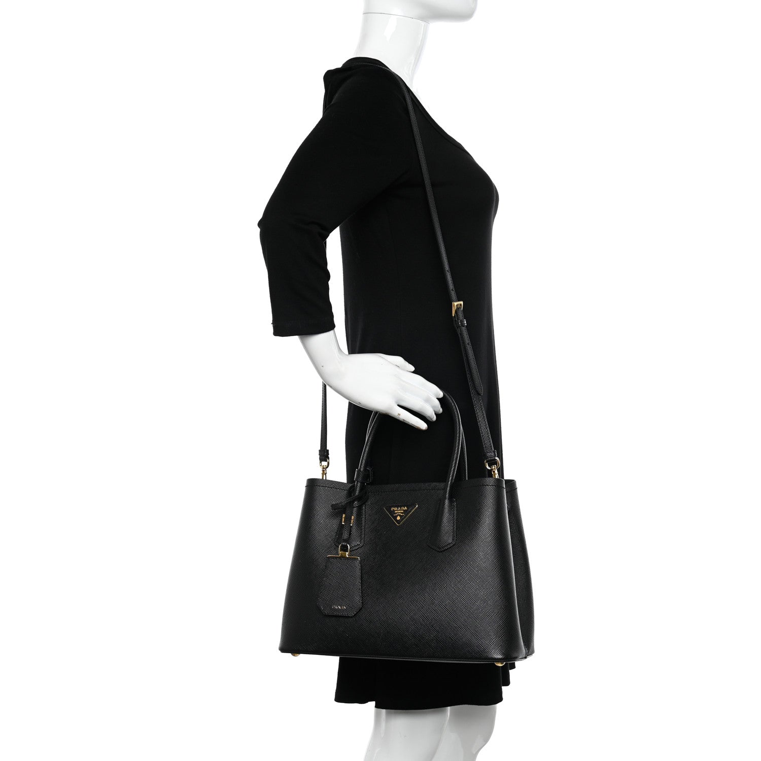 Prada Saffiano Cuir Medium Double Handle Bag Black 2 of 9