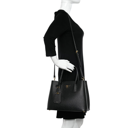Prada Saffiano Cuir Medium Double Handle Bag Black 2 of 9