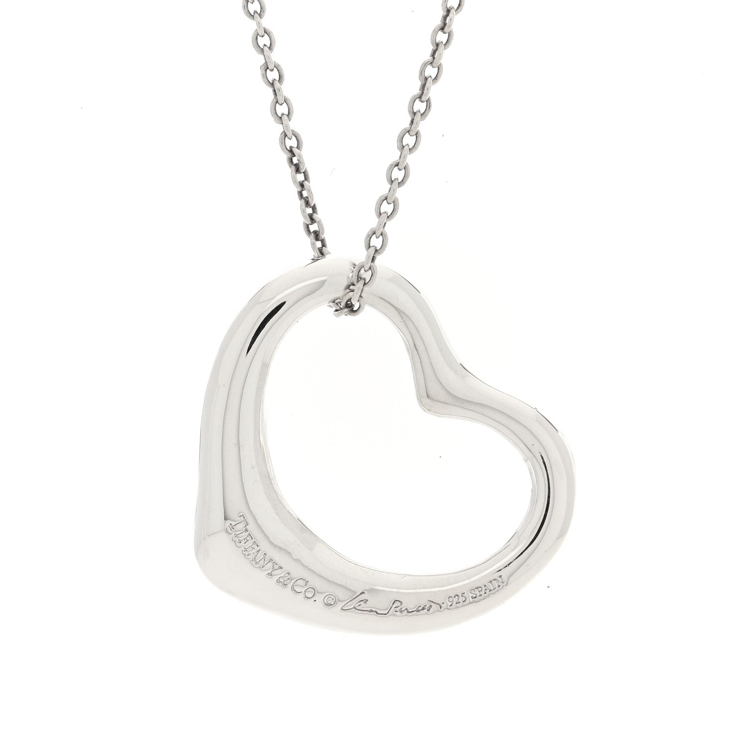 Tiffany Sterling Silver 27mm Elsa Peretti Open Heart Pendant Necklace 4 of 6