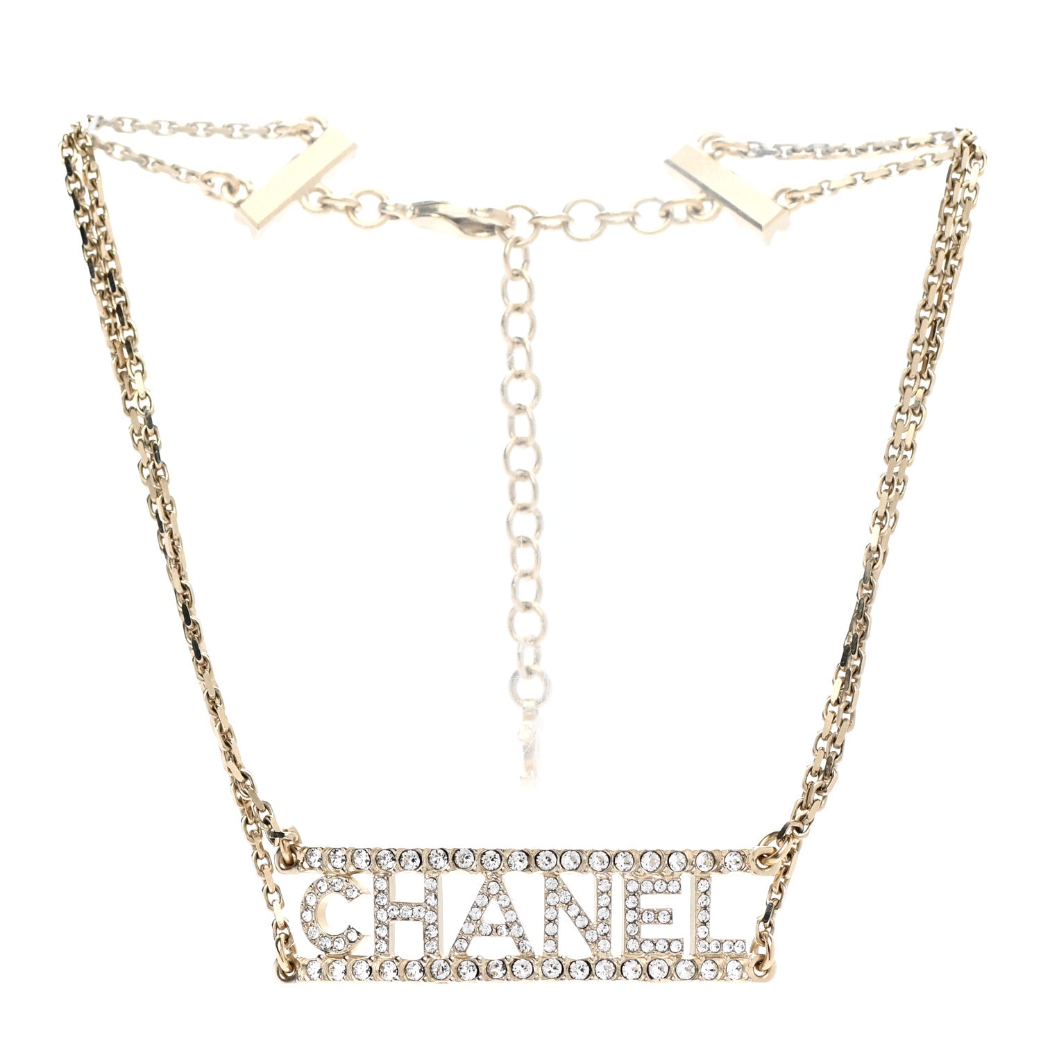 Chanel Metal Crystal Logo Choker Necklace Gold 3 of 7