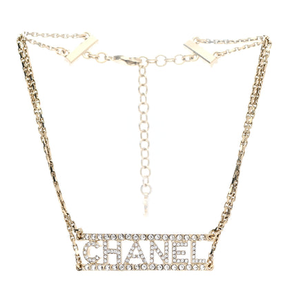 Chanel Metal Crystal Logo Choker Necklace Gold 3 of 7