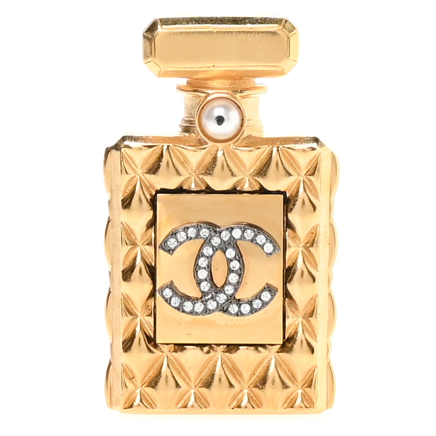 Chanel Enamel Pearl Quilted Perfume Bottle CC Brooch Gold 1 of 8