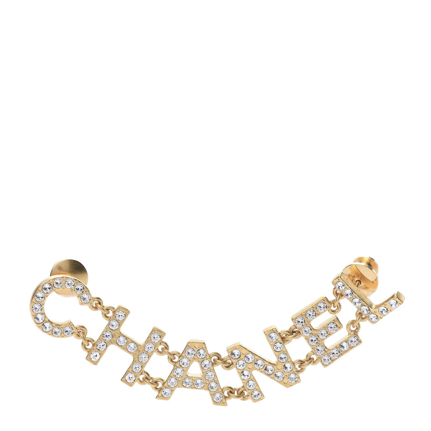 Chanel Crystal Logo Brooch Gold 1 of 5