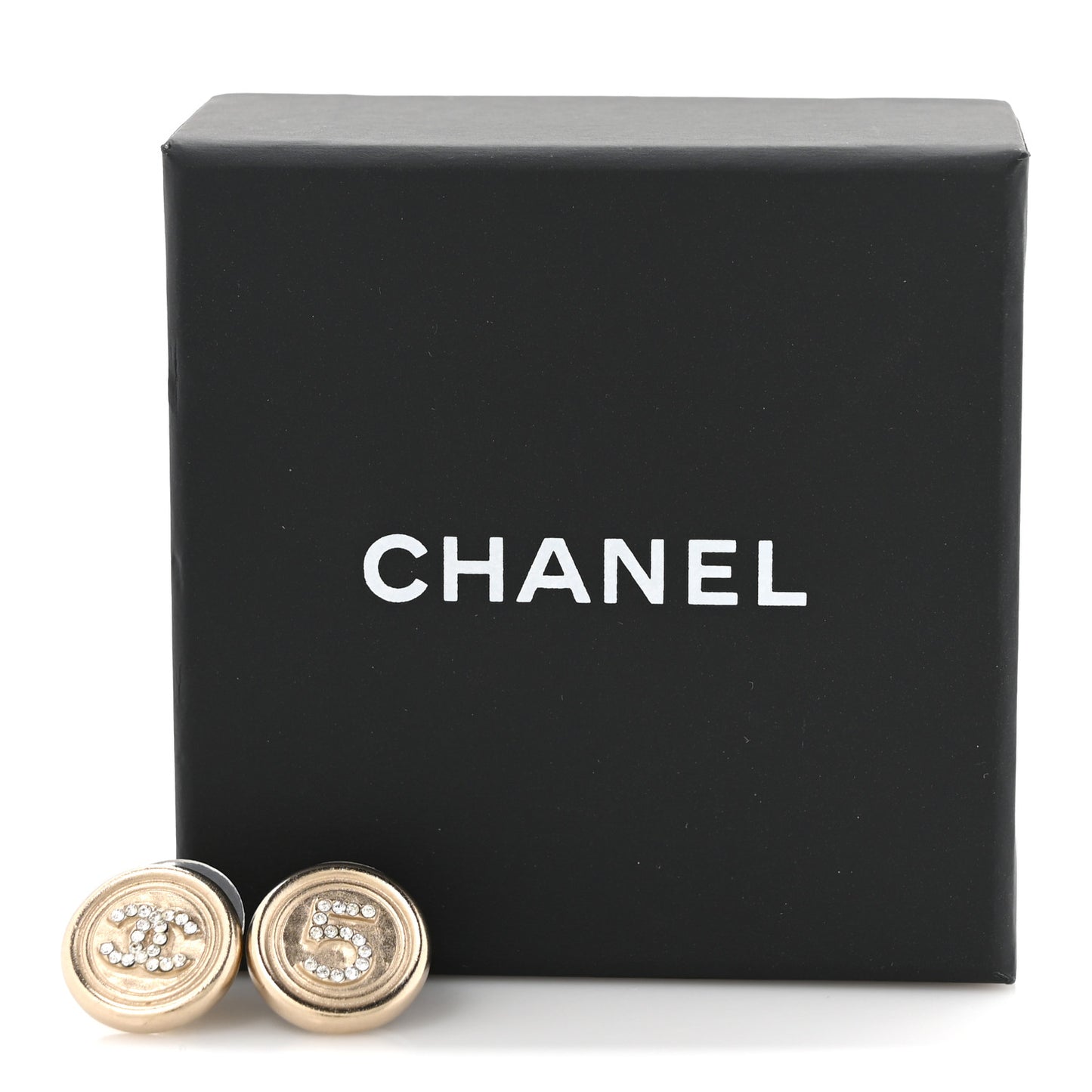 Crystal CC No 5 Round Earrings Gold