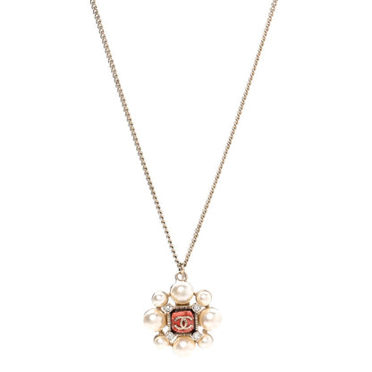 Chanel Metal Pearl Crystal Resin Gripoix CC Pendant Necklace  Gold Pearly White 1 of 5