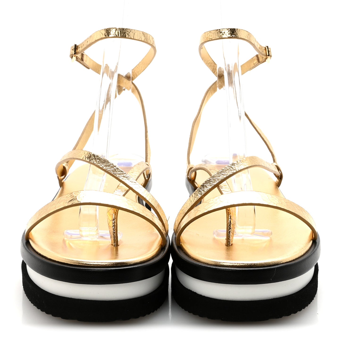 Crackled Metallic Calfskin Pine Platform Sandals 39.5 Gold