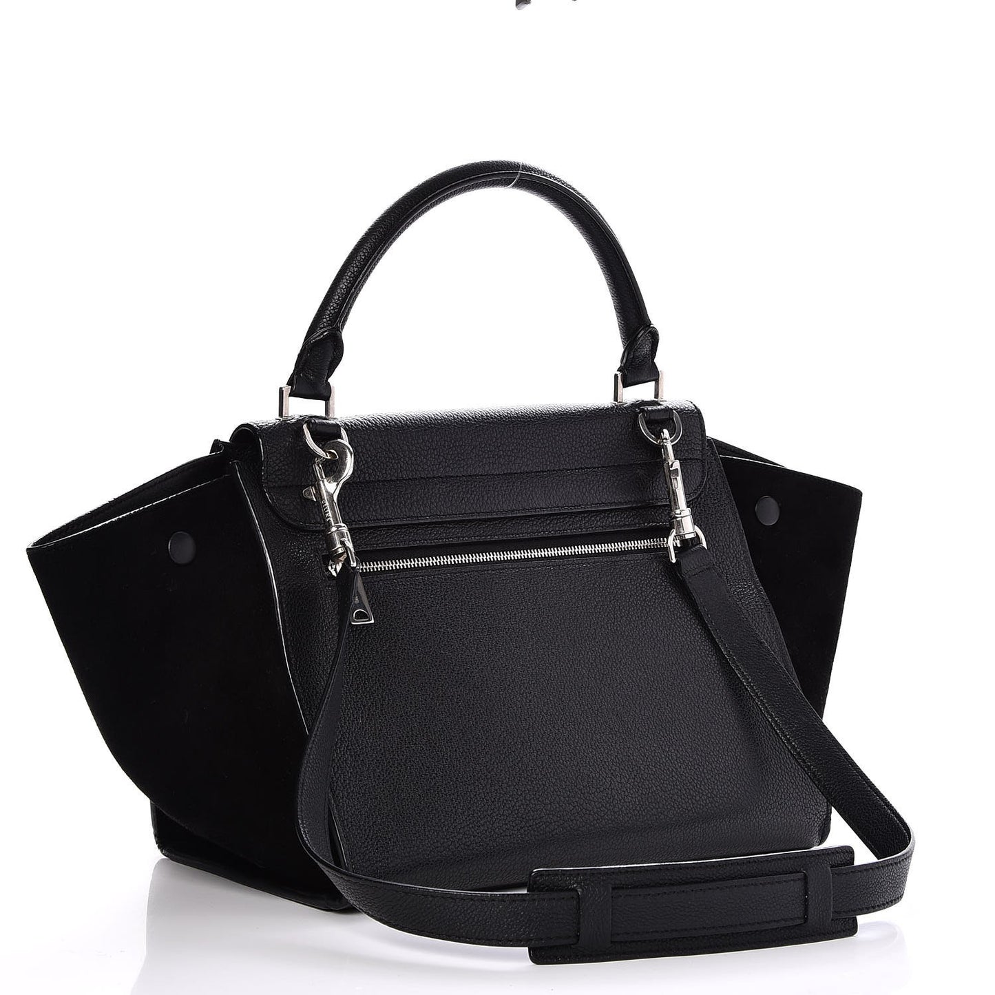 Drummed Calfskin Suede Small Trapeze Black