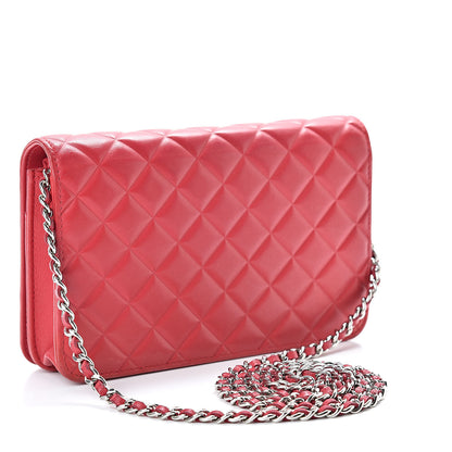 Chanel Goatskin Quilted Diamond CC Wallet On Chain WOC Red 3 of 16
