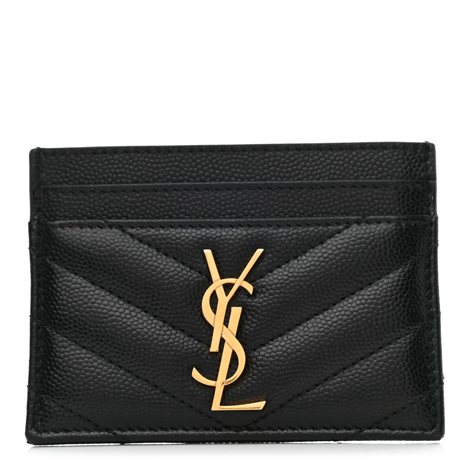 Saint Laurent Grain De Poudre Matelasse Chevron Monogram Credit Card Case Black 1 of 6