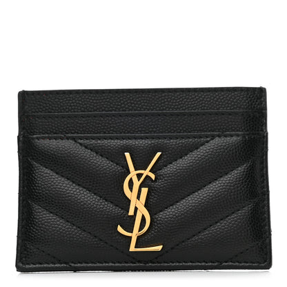 Saint Laurent Grain De Poudre Matelasse Chevron Monogram Credit Card Case Black 1 of 6