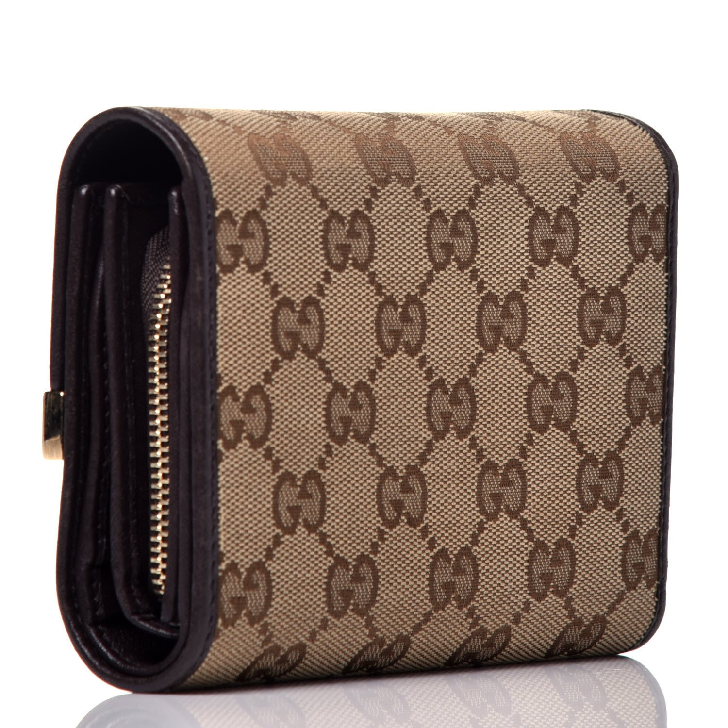 Gucci Monogram Margaux Calfskin Dice Compact Trademark Wallet Beige Ebony Cocoa 3 of 7