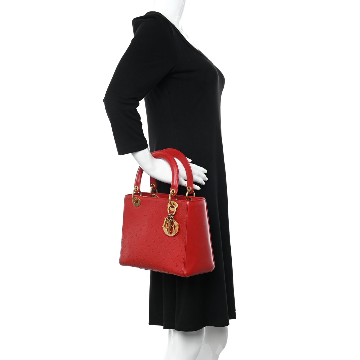 Calfskin Laser Cut Medium Lady Dior Red