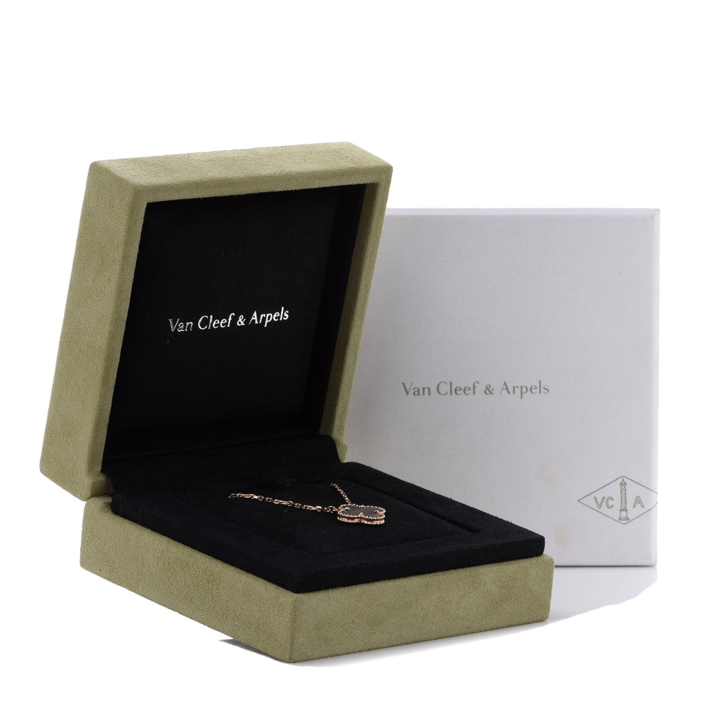 18K Rose Gold Gray Mother of Pearl Vintage Alhambra Pendant Necklace