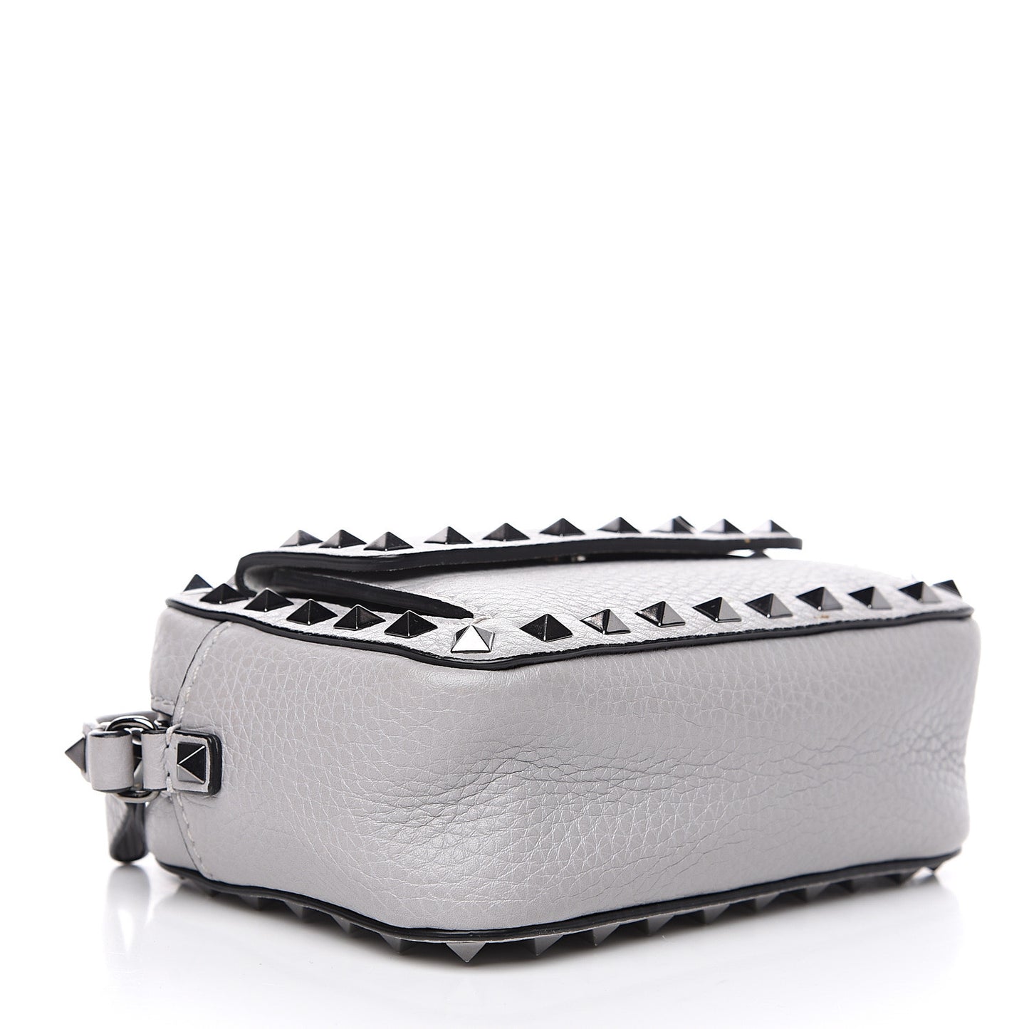 Grained Calfskin Small Rockstud Flap Pocket Camera Crossbody Bag Pastel Grey