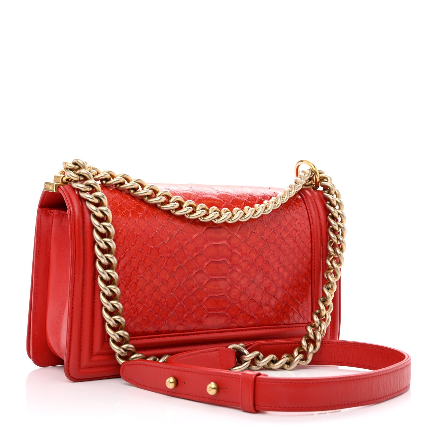Snakeskin Medium Boy Flap Red