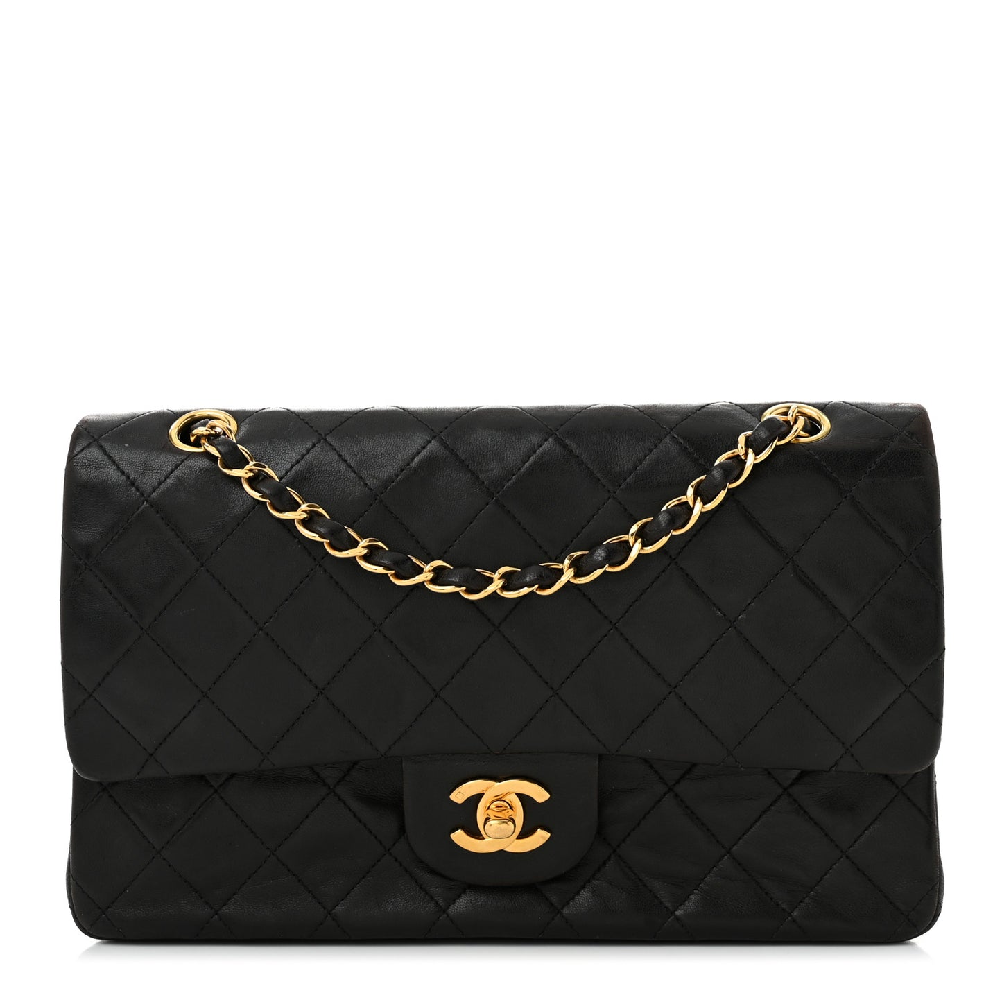 Lambskin Quilted Medium Double Flap Black