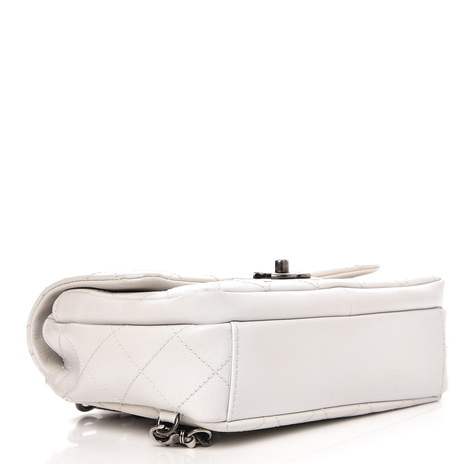 Chanel Shiny Goatskin Quilted Small Double Carry Waist Chain Flap White 6 of 10