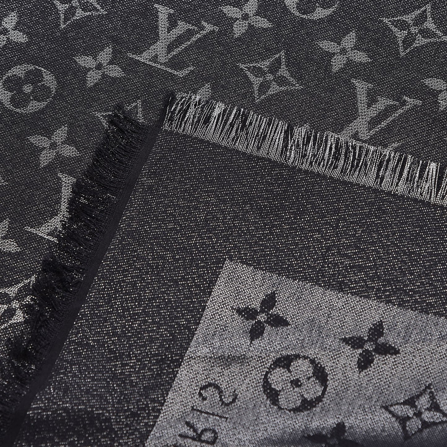 Silk Lurex Wool Monogram Shine Shawl Black