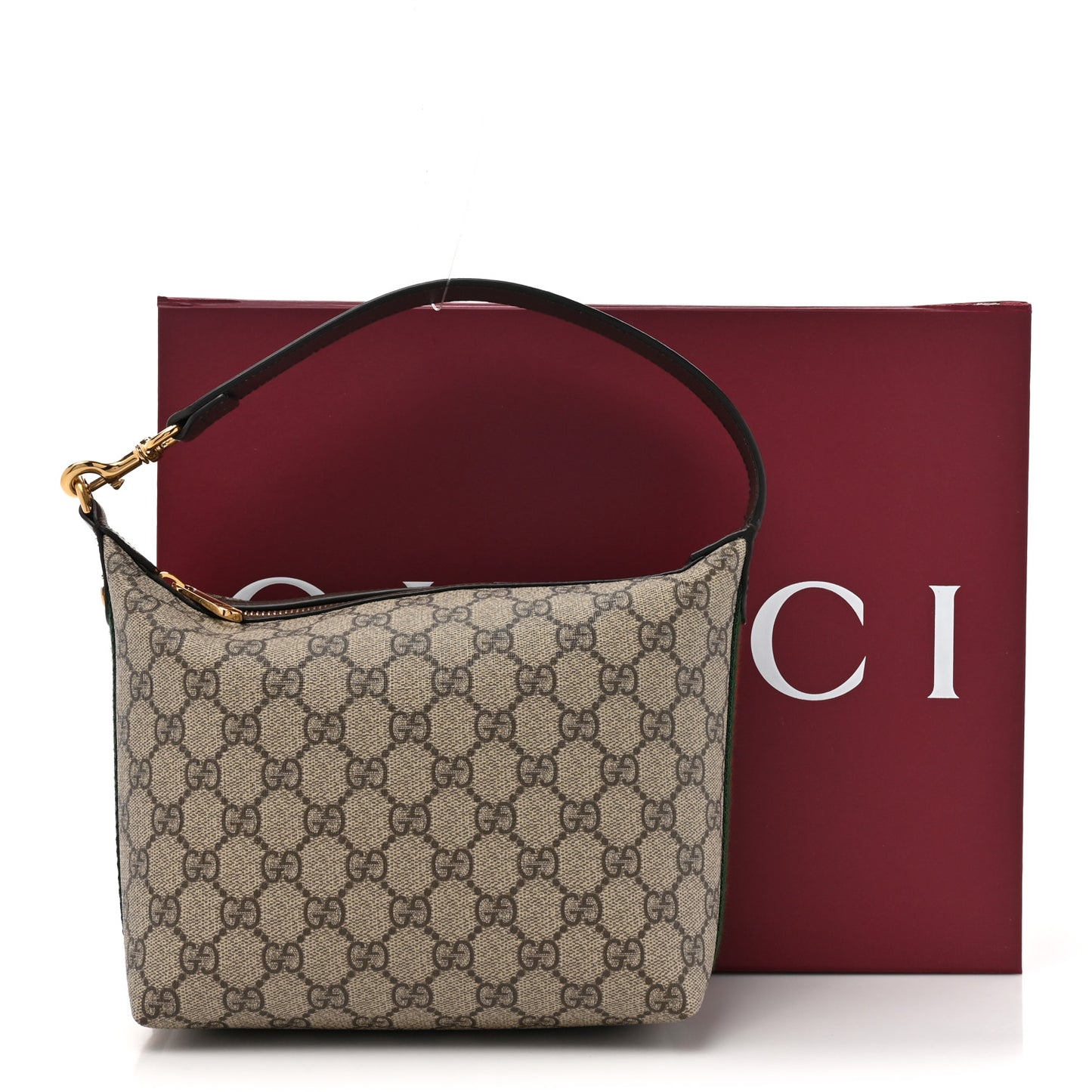 GG Supreme Monogram Textured Calfskin Web Super Mini Ophidia Shoulder Bag Beige Ebony New Acero