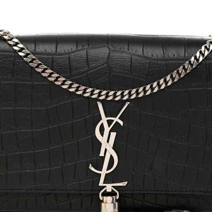 Saint Laurent Calfskin Crocodile Embossed Medium Classic Monogram Kate Tassel Satchel Black 9 of 11