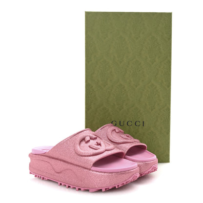 Gucci Glitter Rubber Womens Interlocking G Platform 42mm Slide Sandals 37 Rose 10 of 10