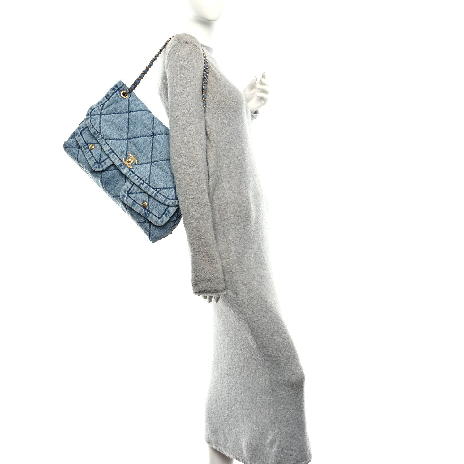Chanel Washed Denim Quilted Maxi Flap Bag Blue 2 of 11