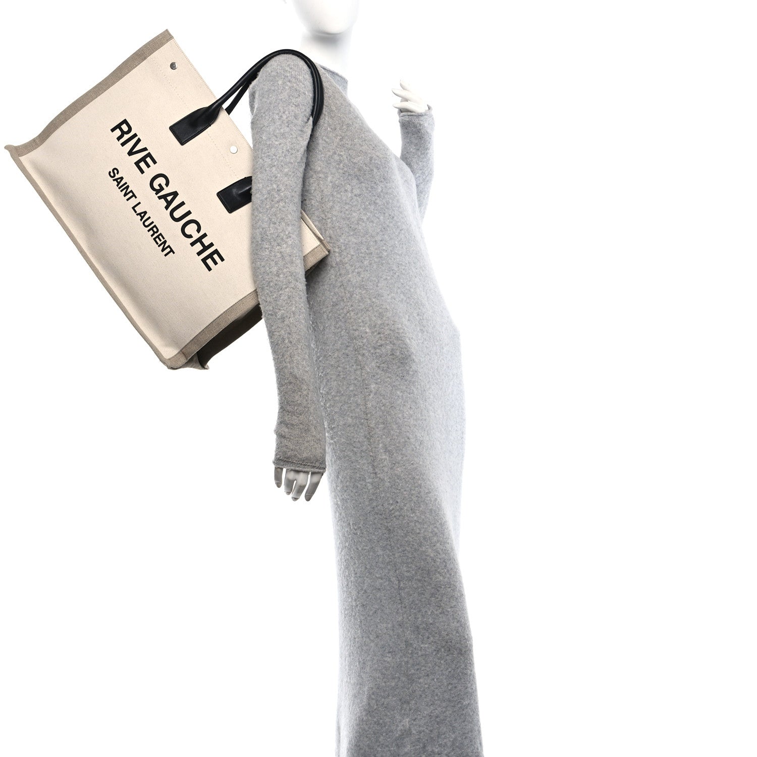 Saint Laurent Linen Calfskin Rive Gauche Tote Optic White 2 of 11
