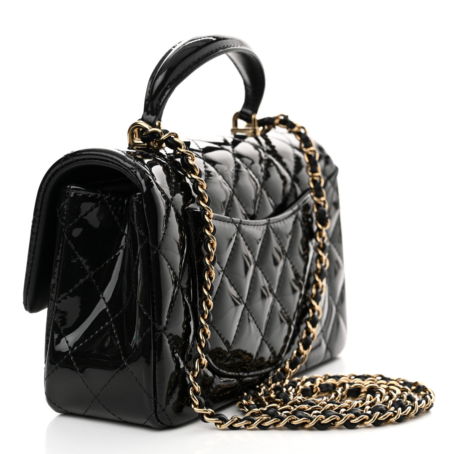 Chanel Patent Quilted Mini Top Handle Rectangular Flap Black 3 of 11
