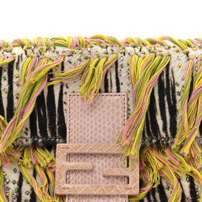 Fendi Calf Hair Snakeskin Zebra Print Beaded Fringe Baguette Multicolor 7 of 9