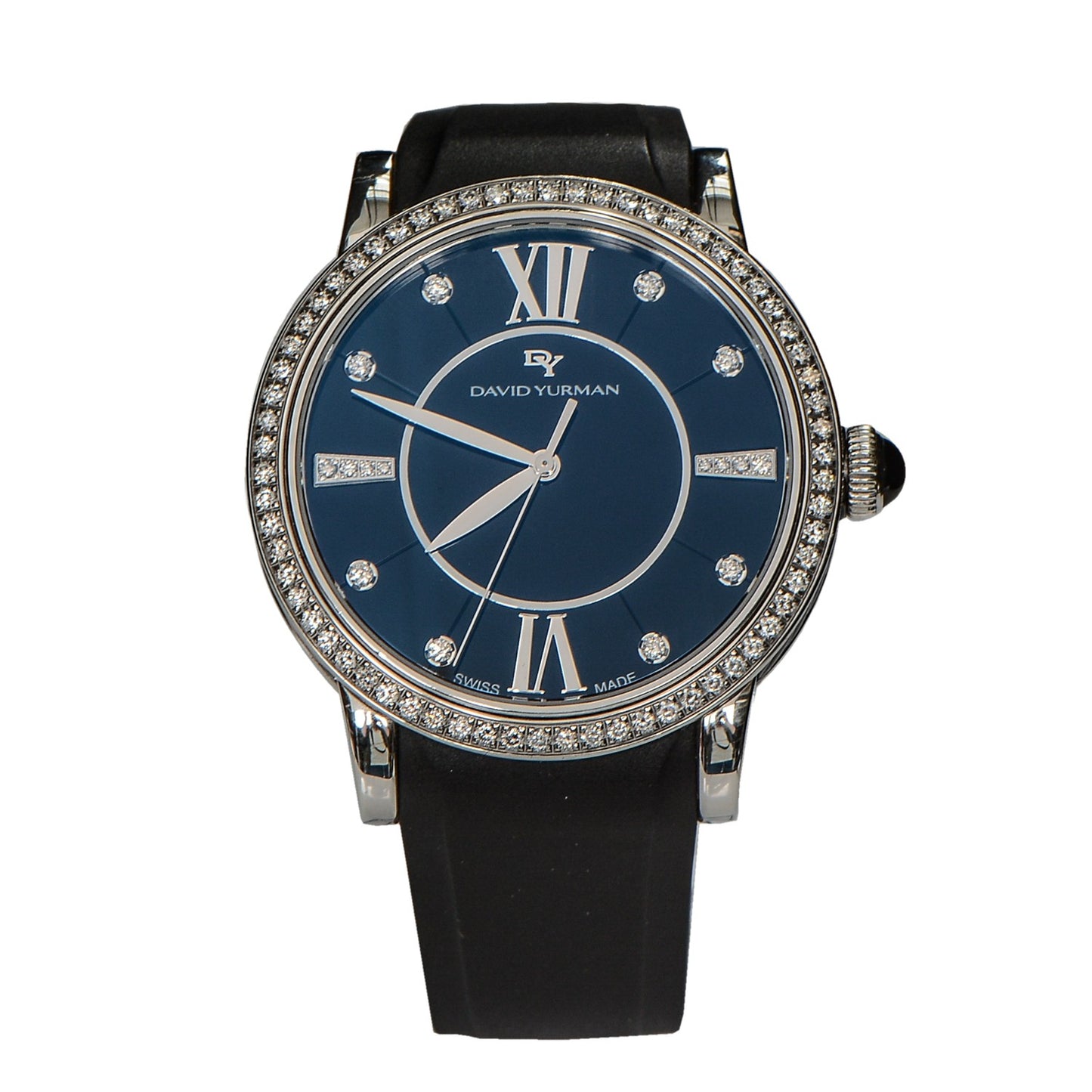 Stainless Steel Rubber Diamond Bezel 38mm Classic Quartz Watch Blue