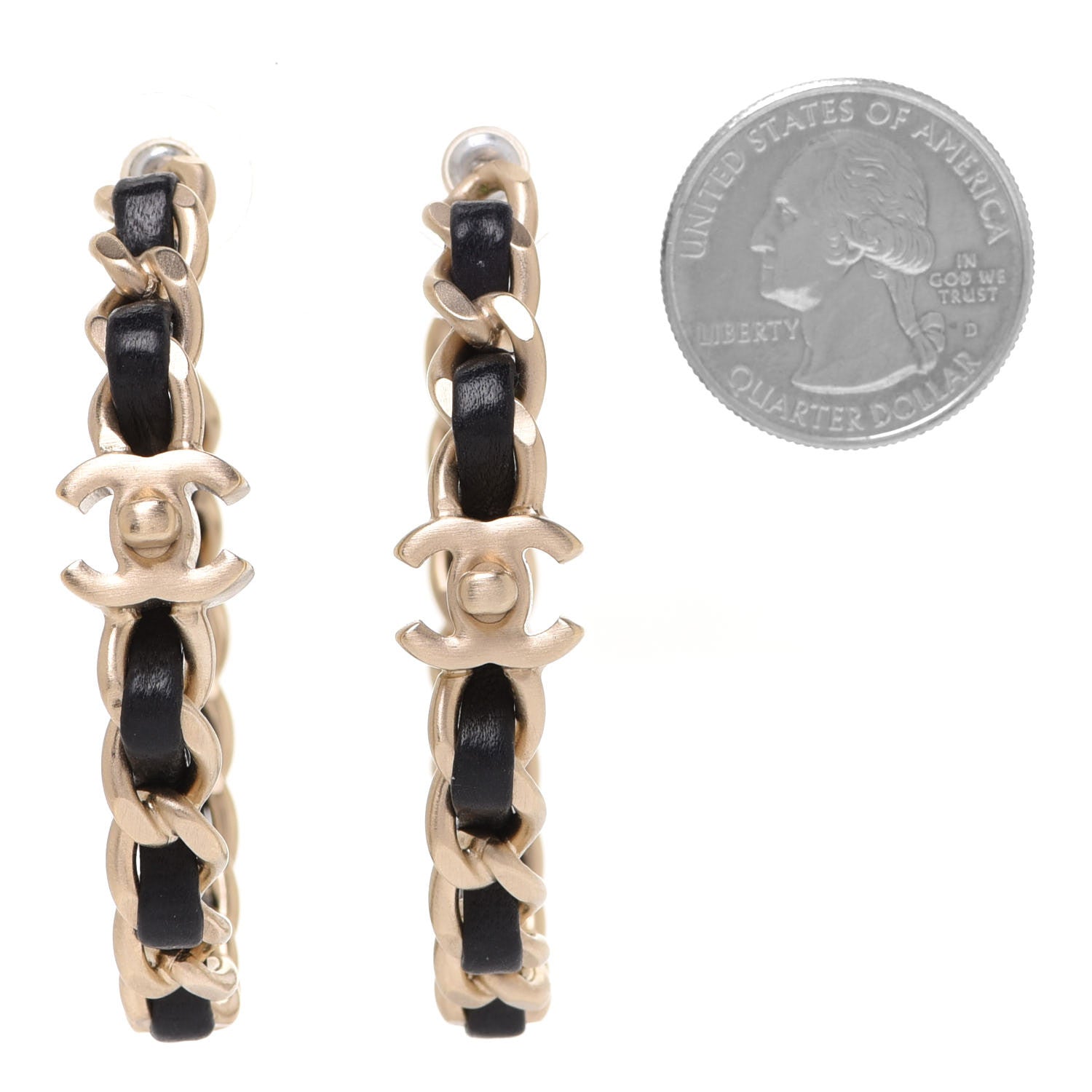 Chanel Lambskin CC Turnlock Chain Hoop Earrings Gold Black 2 of 4