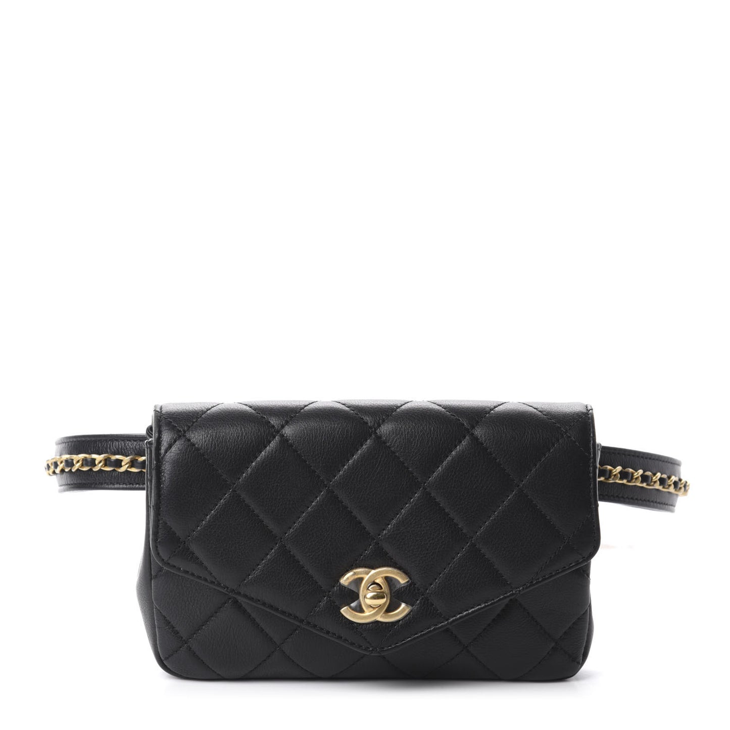 Calfskin Quilted Flap Waist Bag Black