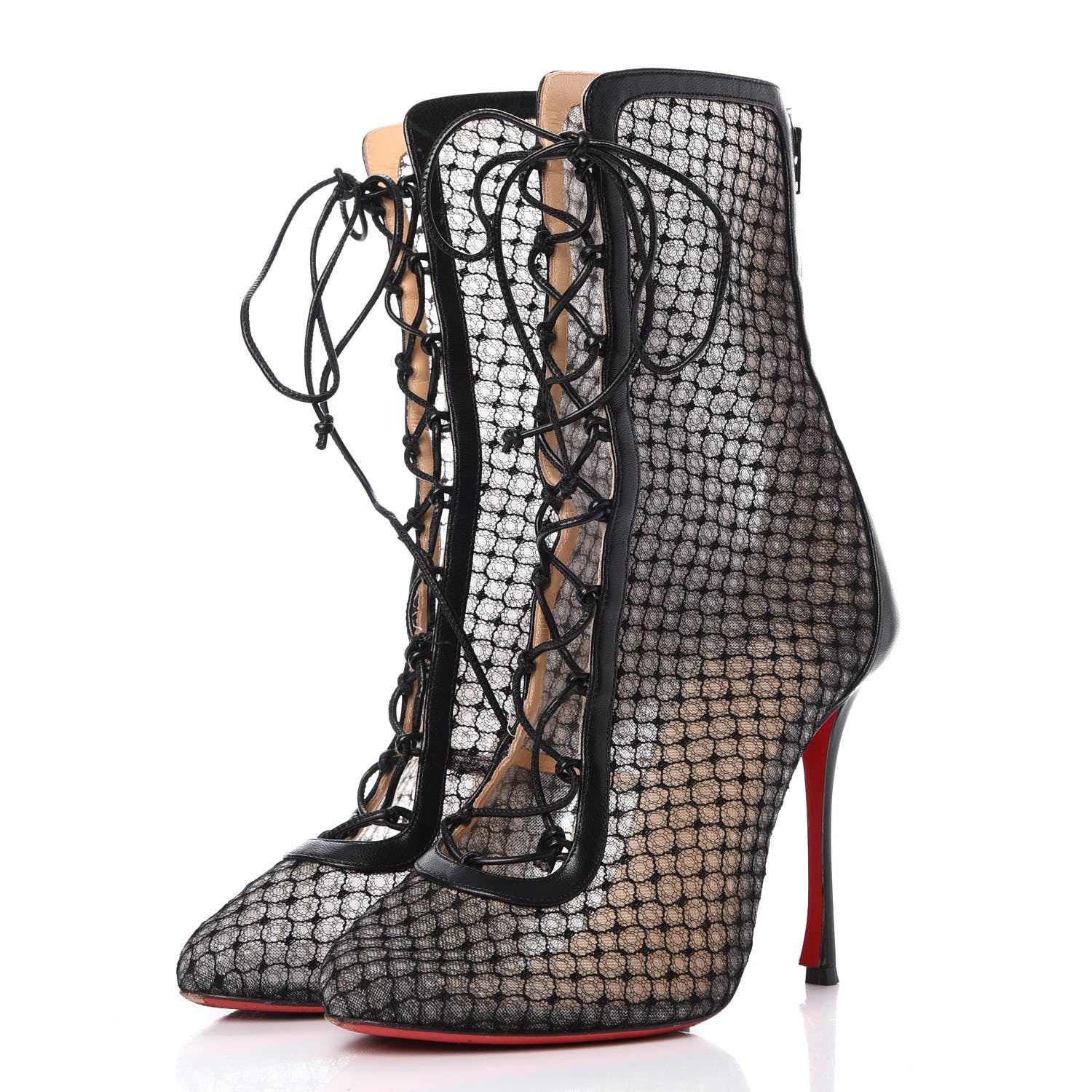 Christian Louboutin Nappa Fishnet Lace Hotero 100 Ankle Boots 39.5 Black 3 of 11