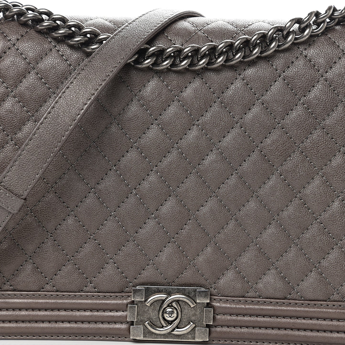 Calfskin Quilted Large Boy Flap Grey