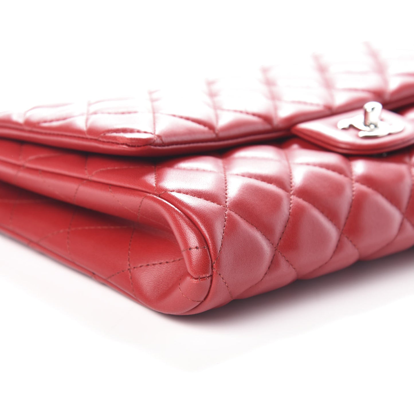 Lambskin Quilted Clutch With Chain Flap Red
