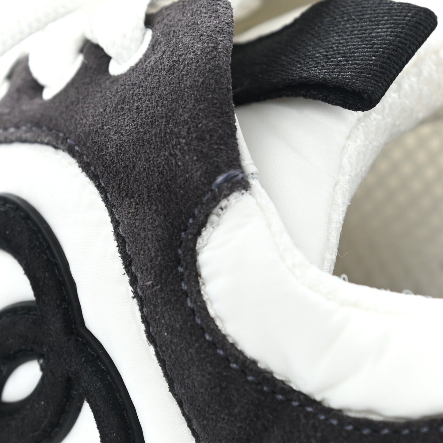 Nylon Suede Calfskin CC Sneakers 36 White Dark Grey
