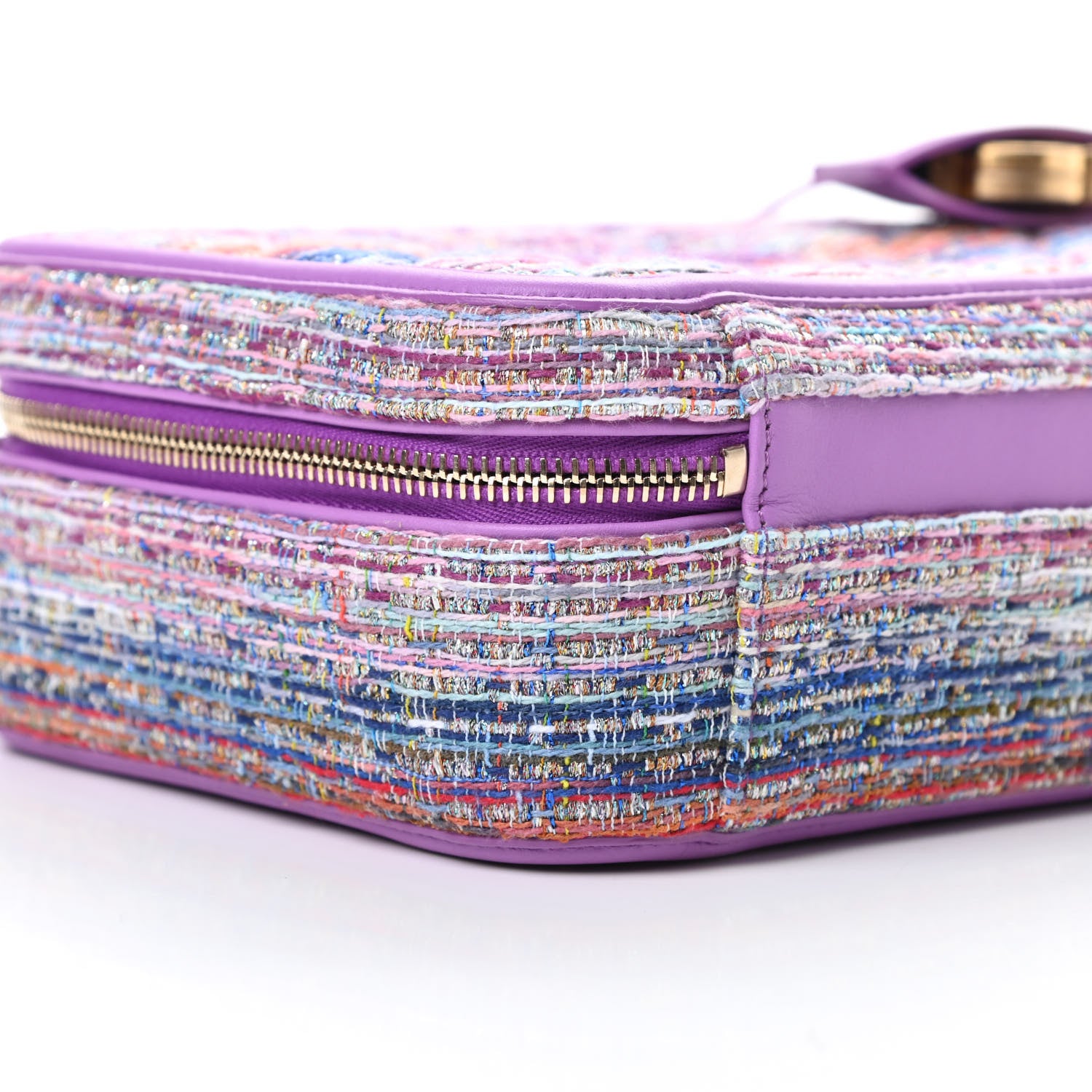 Chanel Tweed Quilted Medium CC Filigree Vanity Case Purple Multicolor 9 of 11