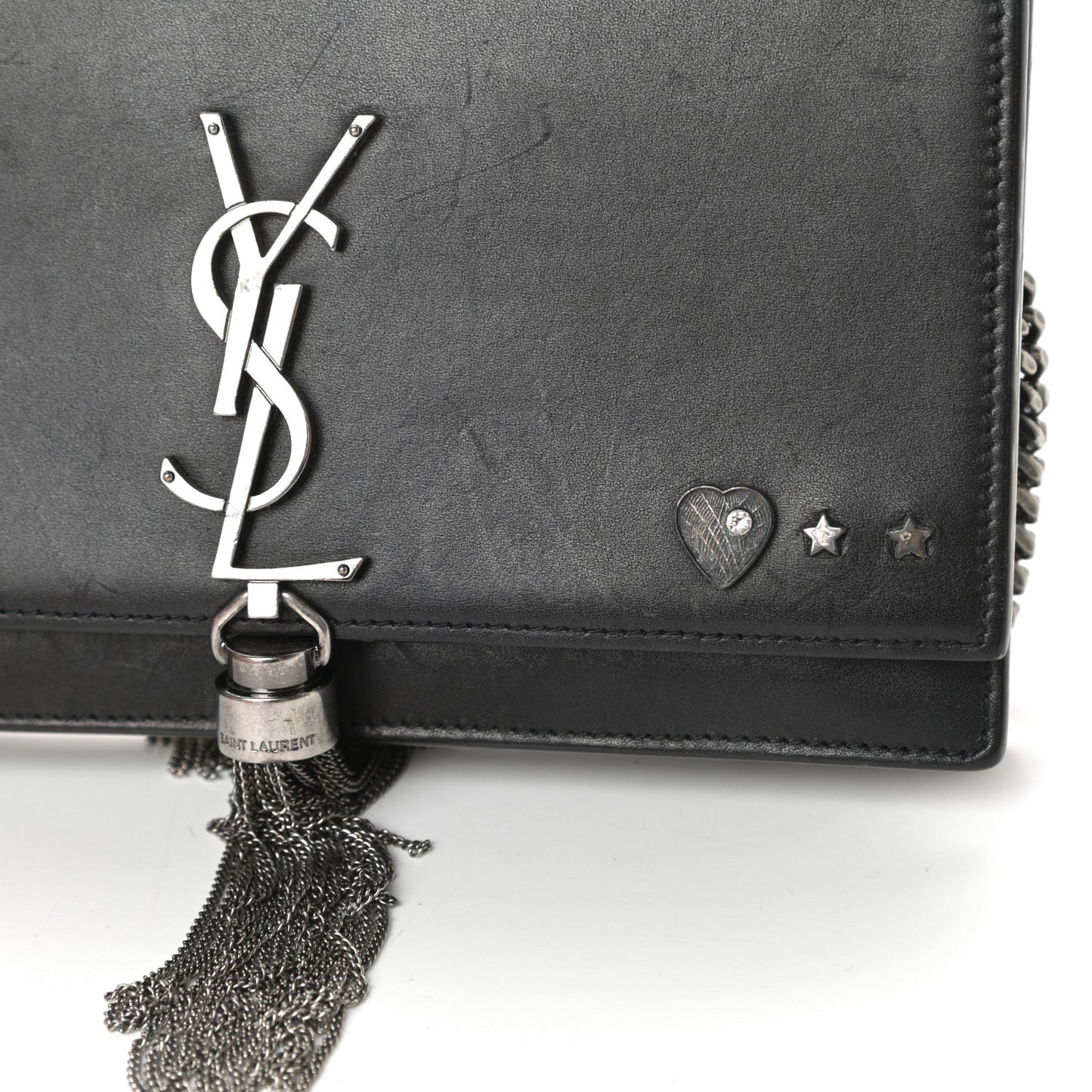 Smooth Calfskin Classic Monogram Pins Kate Tassel Chain Wallet Black