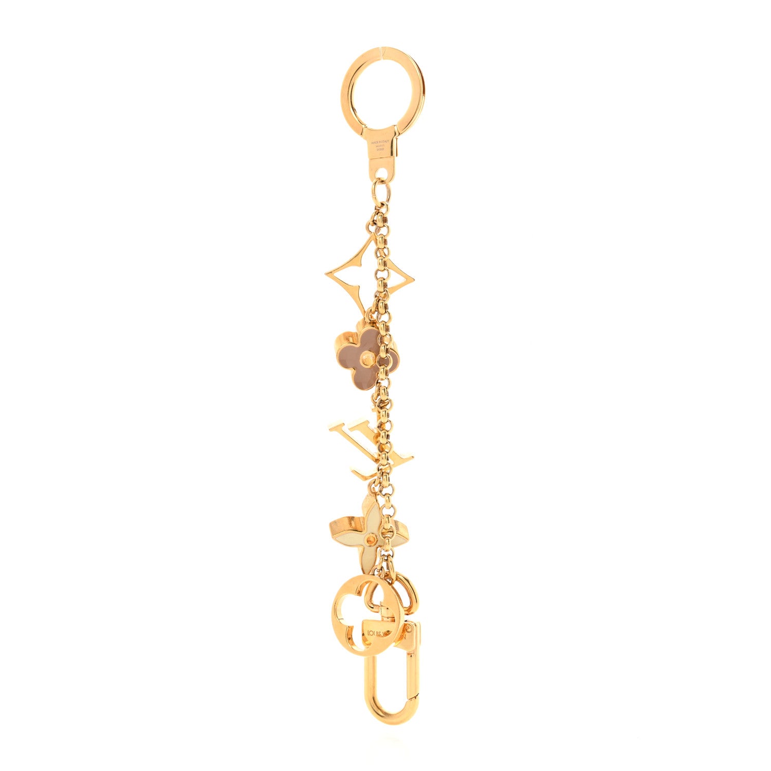 Louis Vuitton Brass Enamel Fleur De Monogram Bag Charm Chain Gold 2 of 5