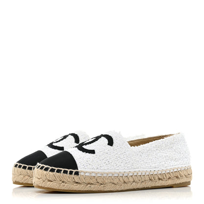 Chanel Tweed Grosgrain CC Espadrilles 36 White Black 3 of 11