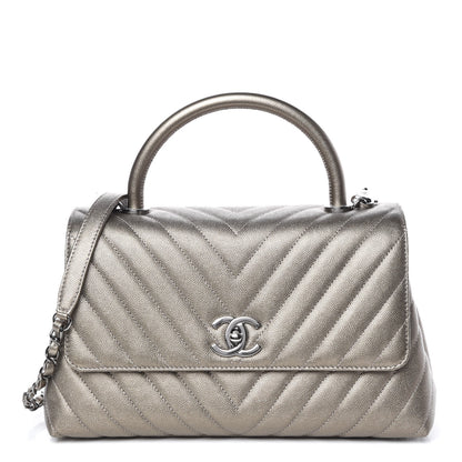 Chanel Metallic Caviar Chevron Quilted Small Coco Handle Flap Light Gold 1 of 10